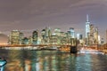 Lower Manhattan lights evening reflections, New York City Royalty Free Stock Photo