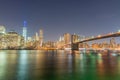Lower Manhattan lights evening reflections, New York City Royalty Free Stock Photo