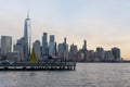 Lower Manhattan New York City Skyline seen from Jersey City with a Christmas Tree during a Sunset Royalty Free Stock Photo