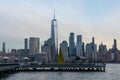 Lower Manhattan New York City Skyline seen from Jersey City with a Christmas Tree during a Sunset Royalty Free Stock Photo