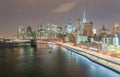 Lower Manhattan night skyline as seen from Manhattan Bridge Royalty Free Stock Photo