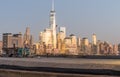 Lower Manhattan night skyline as seen from the other side of Hud Royalty Free Stock Photo