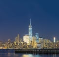Lower Manhattan night skyline. View from Jersey City Royalty Free Stock Photo