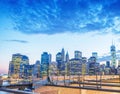 Lower Manhattan night view from Brooklyn Bridge Royalty Free Stock Photo