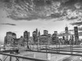 Lower Manhattan night view from Brooklyn Bridge Royalty Free Stock Photo