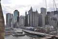 Lower Manhattan panorama from Brooklyn Bridge over East River from New York City in United States Royalty Free Stock Photo