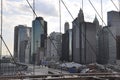 Lower Manhattan panorama from Brooklyn Bridge over East River from New York City in United States Royalty Free Stock Photo