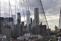 Lower Manhattan panorama from Brooklyn Bridge over East River from New York City in United States Royalty Free Stock Photo