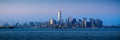 Lower Manhattan Panoramic at Twilight from New York City Harbor Royalty Free Stock Photo