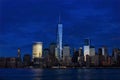 Lower Manhattan seen from the Hudson River at night Royalty Free Stock Photo