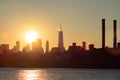 Lower Manhattan Skyline on the East River in New York City during Sunset Royalty Free Stock Photo