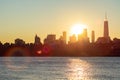 Lower Manhattan Skyline on the East River in New York City during Sunset Royalty Free Stock Photo