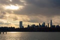 Lower Manhattan Skyline on the East River in New York City during Sunset Royalty Free Stock Photo