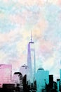 Lower Manhattan skyline illustration