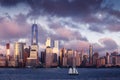 Lower Manhattan Skyline and moon rising at Blue Hour,  USA Royalty Free Stock Photo