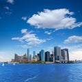 Lower Manhattan skyline New York from bay USA Royalty Free Stock Photo