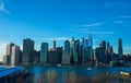 Lower Manhattan skyline panorama from Brooklyn Bridge Park Royalty Free Stock Photo