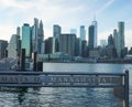 Lower Manhattan skyline panorama from Brooklyn Bridge Park Royalty Free Stock Photo