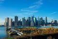 Lower Manhattan skyline panorama from Brooklyn Bridge Park Royalty Free Stock Photo