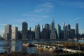 Lower Manhattan skyline panorama from Brooklyn Bridge Park Royalty Free Stock Photo