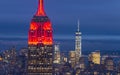 Lower Manhattan skyline from Top of The Rock, Empire State Building at night, New York Royalty Free Stock Photo