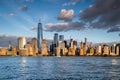 Lower Manhattan skyline view from Hudson riverside in Jersey City New Jersey Royalty Free Stock Photo