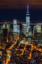 Lower Manhattan skyscrapers by night