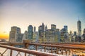 Lower Manhattan sunset skyline as seen from Brooklyn, USA Royalty Free Stock Photo