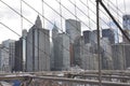 Lower Manhattan panorama from Brooklyn Bridge over East River from New York City in United States Royalty Free Stock Photo