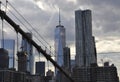 Lower Manhattan towers view from Brooklyn Bridge over East River from New York City in United States Royalty Free Stock Photo