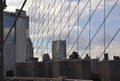 Lower Manhattan view from Brooklyn Bridge over East River from New York City in United States Royalty Free Stock Photo