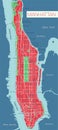 Lower and Mid Manhattan in New York detailed editable vector map Royalty Free Stock Photo