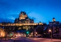 Lower Old Town Basse-Ville and Frontenac Castle at night - Quebec City, Canada Royalty Free Stock Photo