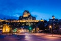 Lower Old Town Basse-Ville and Frontenac Castle at night - Quebec City, Canada Royalty Free Stock Photo