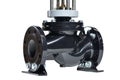 The lower part of the automatic electric valve of black color for water supply systems. Close-up