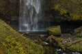 Lower part of the first level of the Multnomah waterfall located at Multnomah Creek in the Columbia River Gorge