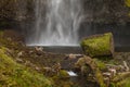 The lower part of the first level of the Multnomah waterfall located at Multnomah Creek in the Columbia River Gorge