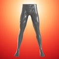 Lower part of gray male mannequin against a red orange background. Front view. 3d rendering