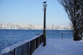 Lower part of Lake Constance seen from the freshly snow-covered shore of Steckborn in Switzerland