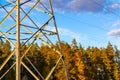 Lower part of the pylon against the background of the forest and blue sky Royalty Free Stock Photo