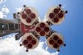 Lower parts of a space rocket engine on display. Royalty Free Stock Photo