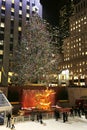 Lower Plaza of Rockefeller Center with ice-skating rink and Christmas tree in Midtown Manhattan Royalty Free Stock Photo