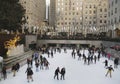 Lower Plaza of Rockefeller Center with ice-skating rink and Christmas tree in Midtown Manhattan Royalty Free Stock Photo