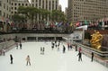 Lower Plaza of Rockefeller Center with ice-skating rink in Midtown Manhattan Royalty Free Stock Photo