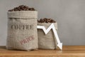 Lower prices for black coffee beans. Poor harvest of coffee beans, world food crisis. Decline in the cost of coffee Royalty Free Stock Photo