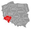 Lower Silesia red highlighted in map of Poland Royalty Free Stock Photo