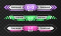 Lower third bar. Soccer match title. Basketball vs sport scoreboard. Game score template. Goals statistic. Playing time