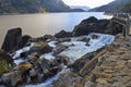 Lower Wapama Falls and Hetchy Hetchy Reservoir Royalty Free Stock Photo