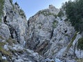 Lower waterfall on the mountain stream Ducanbach or Ducanfall I (Waterfall Ducanfall 1 or Waterfall Ducan I)