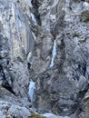 Lower waterfall on the mountain stream Ducanbach or Ducanfall I (Waterfall Ducanfall 1 or Waterfall Ducan I)